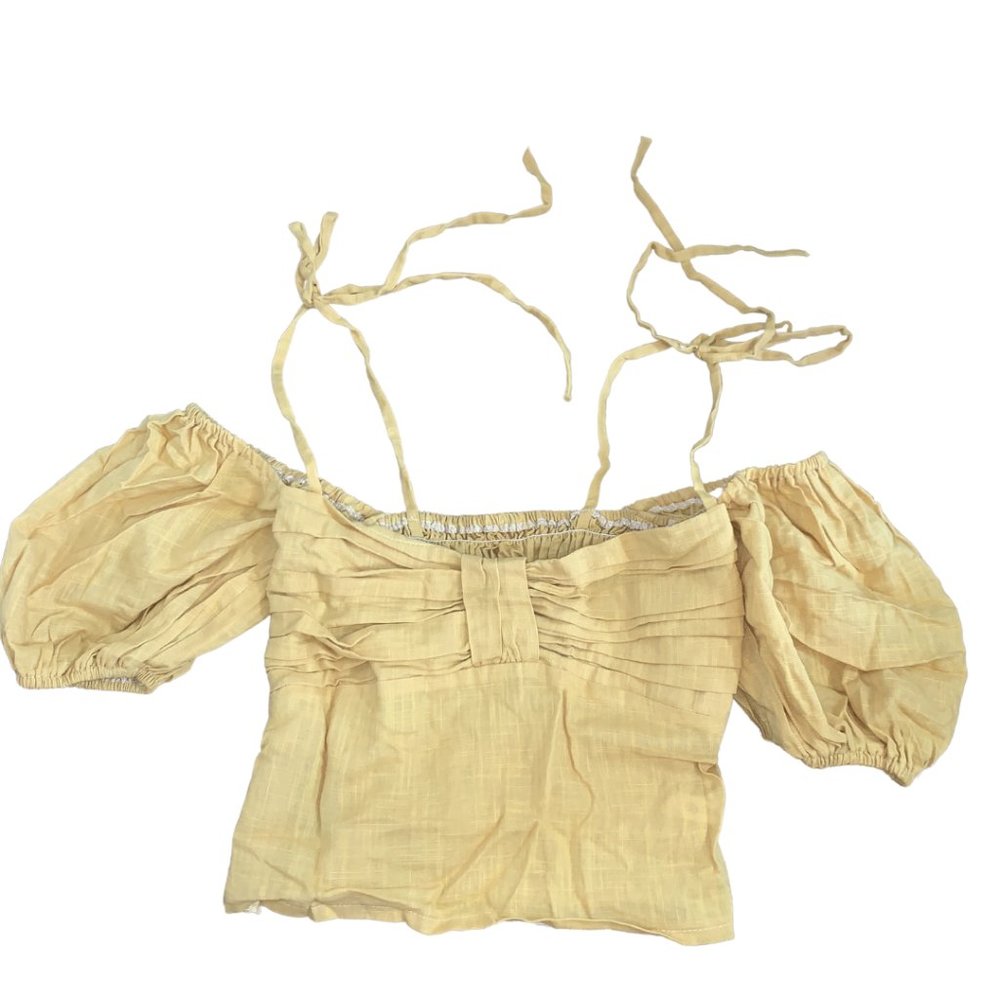Off Shoulder Puff Sleeve Bow Tie Strap Top SZ M